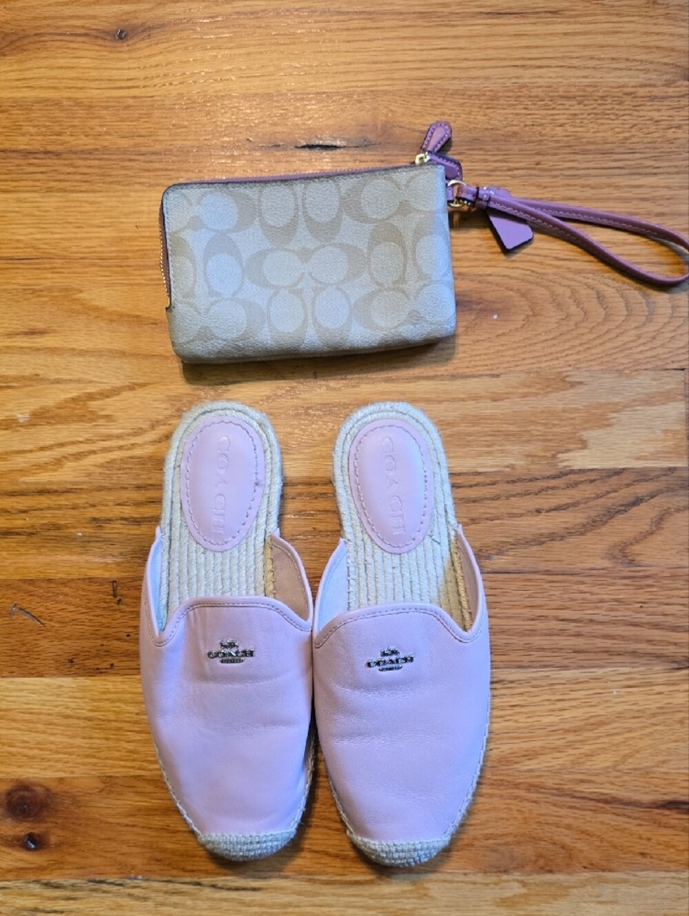 Coach Pink Slip-On Espadrille Slides with Coach Signature Wristlet - Picture 2 of 5